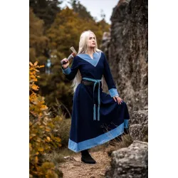 Viking dress blue V-neck cross stitch "Jorunn"