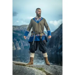 Viking tunic olive/blue embroidery unisex...