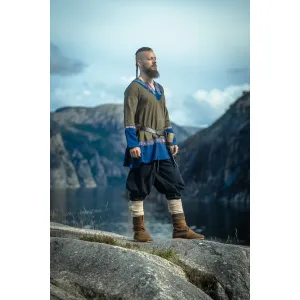 Viking tunic olive/blue embroidery unisex...