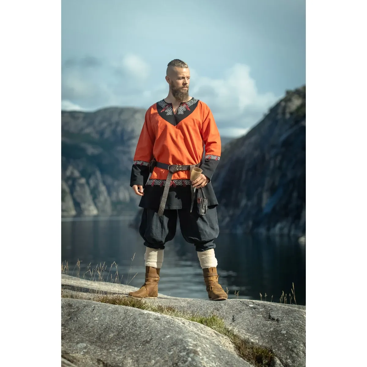 Viking tunic orange unisex hand embroide box