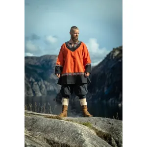 Viking tunic orange unisex hand embroidery "Freydis"