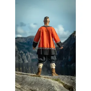 Viking tunic orange unisex hand embroidery "Freydis"