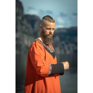 Viking tunic orange unisex hand embroidery "Freydis"