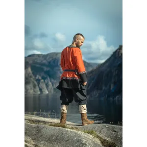 Viking tunic orange unisex hand embroidery "Freydis"