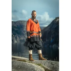Viking tunic orange unisex hand embroidery "Freydis"
