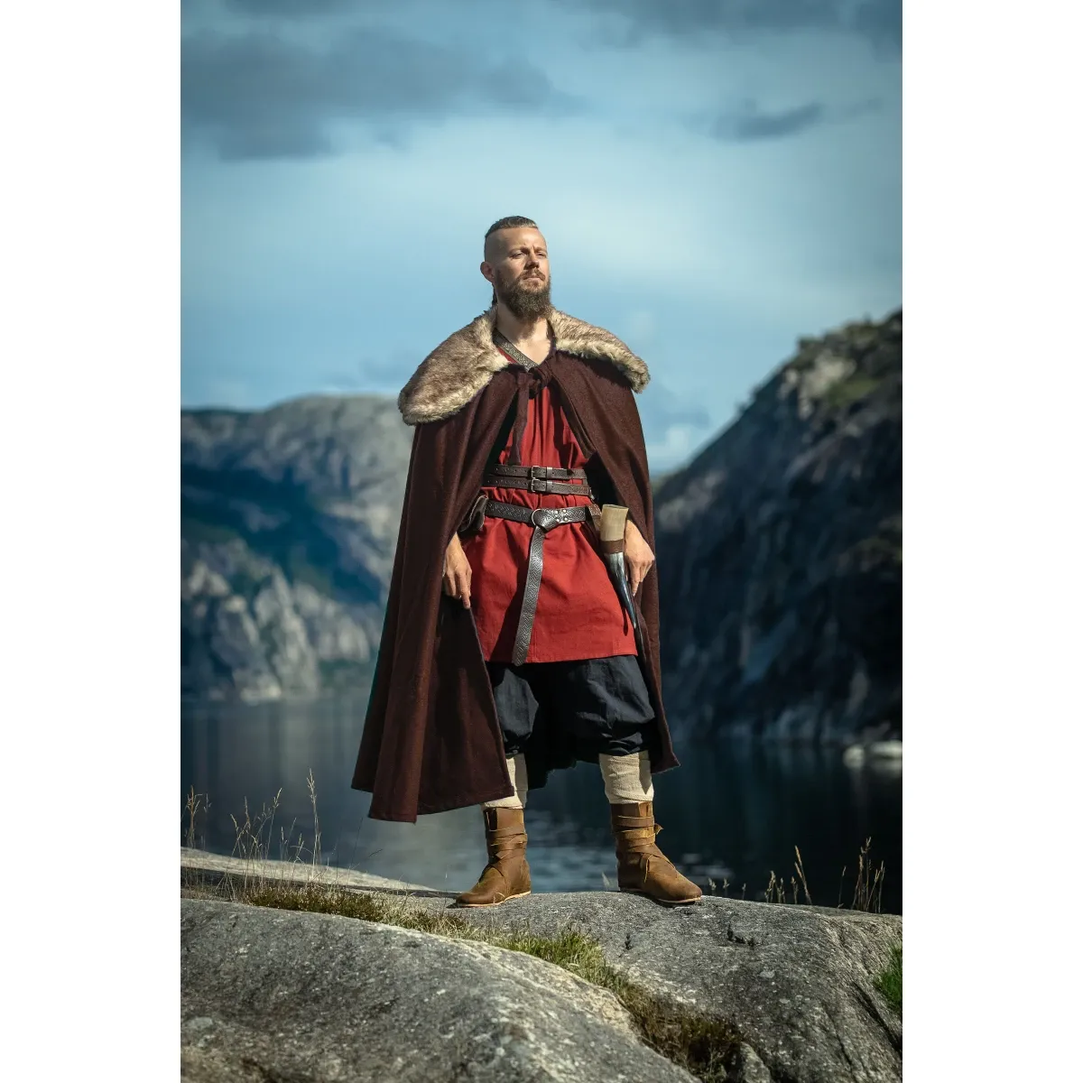 Viking cloak brown faux fur collar one s box