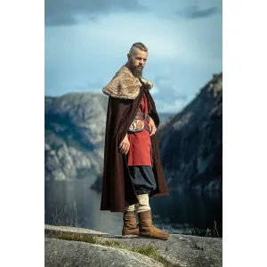 Viking cloak brown faux fur collar one size...