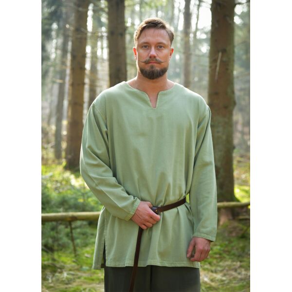 Medieval tunic green twill round neck "Varnis"