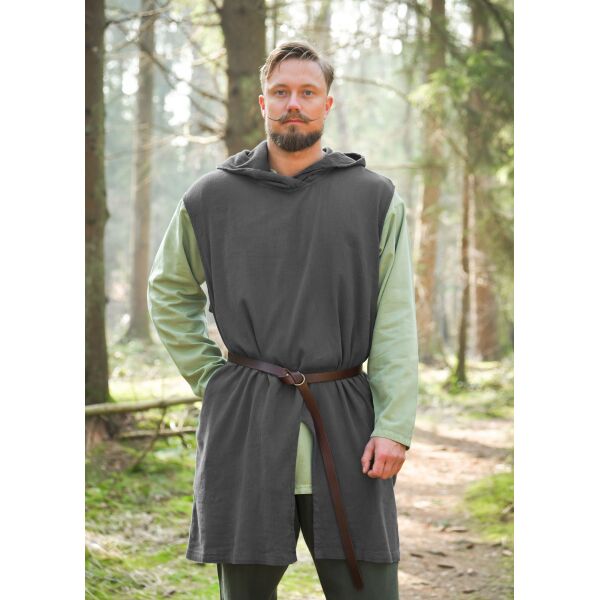 Sleeveless tunic grey with hood crinkle look "Malric"
