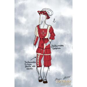 Yoremade Landsknecht doublet white/red - wool blend fabric, sleeveless