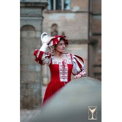 red and white medieval dresses Medieval cotton Dress Ilse Red/Natural XXL