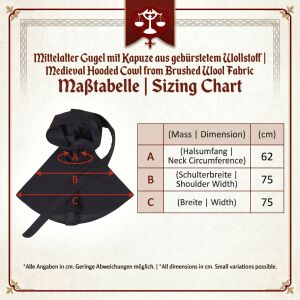 Medieval gugel with hood made from brushed woollen fabric