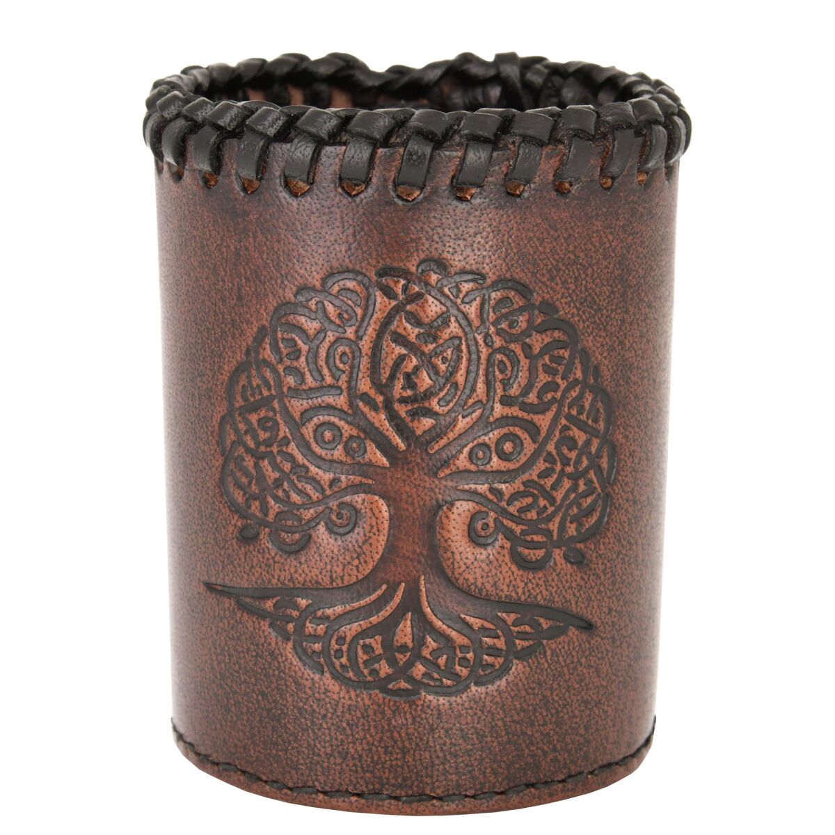 Leather dice cup with Yggdrasil embossin box
