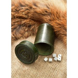 Leather cube-shaped cup with lid – embossed knot pattern, green