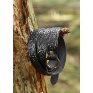 Medieval embossed leather belt, narrow, black
