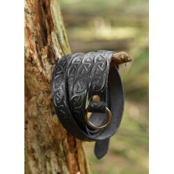 Medieval embossed leather belt, narrow, black
