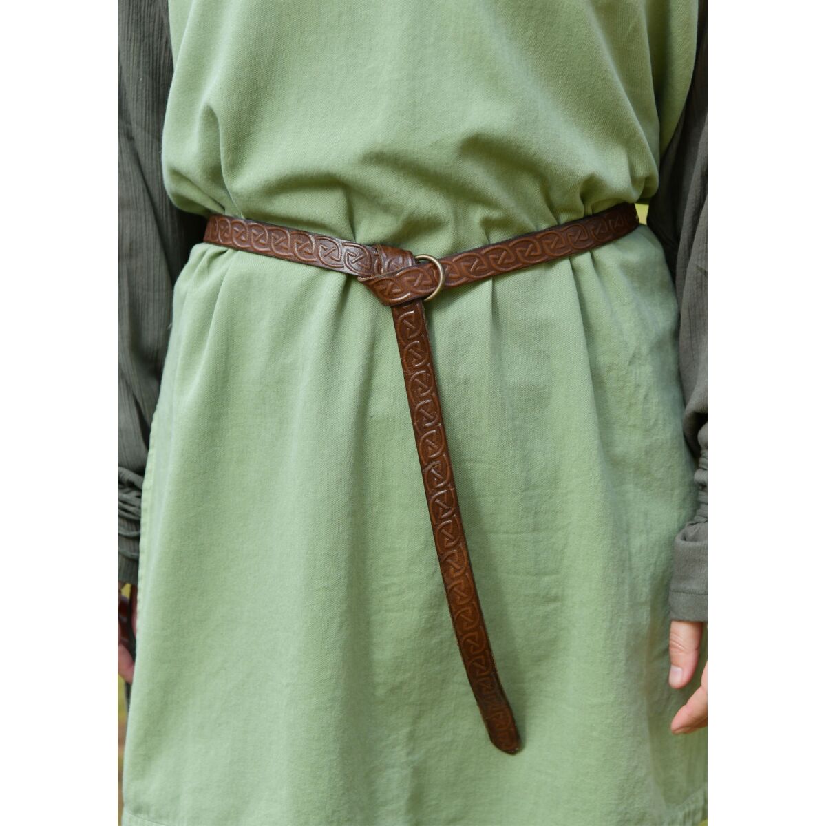 Medieval narrow leather belt with Celtic box