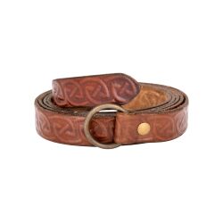 Medieval narrow leather belt with Celtic embossing, brown
