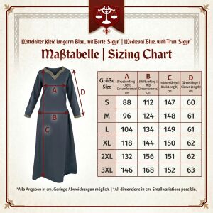 Medieval long-sleeved dress, blue, with ‘Sigyn’ trim, size L, second-hand