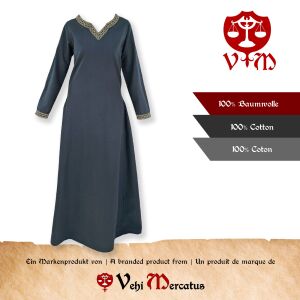Medieval long-sleeved dress, blue, with ‘Sigyn’ trim, size L, second-hand