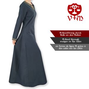 Medieval long-sleeved dress, blue, with ‘Sigyn’ trim, size L, second-hand