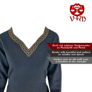 Medieval long-sleeved dress, blue, with ‘Sigyn’ trim, size L, second-hand