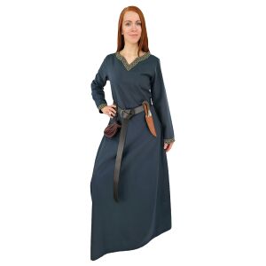 Medieval long-sleeved dress, blue, with ‘Sigyn’ trim, size L, second-hand