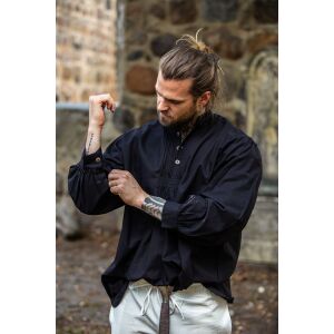 Pleated shirt with wooden buttons, black...