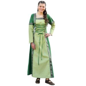 Two-tone green medieval dress with lacing, ‘Eleanor’