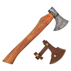 Viking axe with damask look incl. leather sheath, B-WARE
