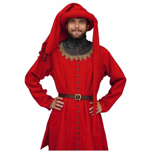 Late Medieval Wool Houppelande, 14th–15th Century, Red, Size M, B-grade