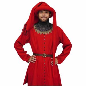 Late Medieval Wool Houppelande, 14th–15th Century, Red, Size M, B-grade