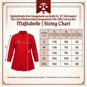 Late Medieval Wool Houppelande, 14th–15th Century, Red, Size M, B-grade