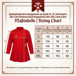 Late Medieval Wool Houppelande, 14th–15th Century, Red, Size M, B-grade