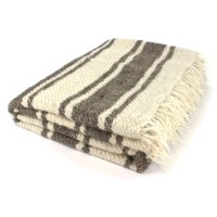 Gigantic handwoven blanket woolwhite with grey stripes 210 x 220 cm