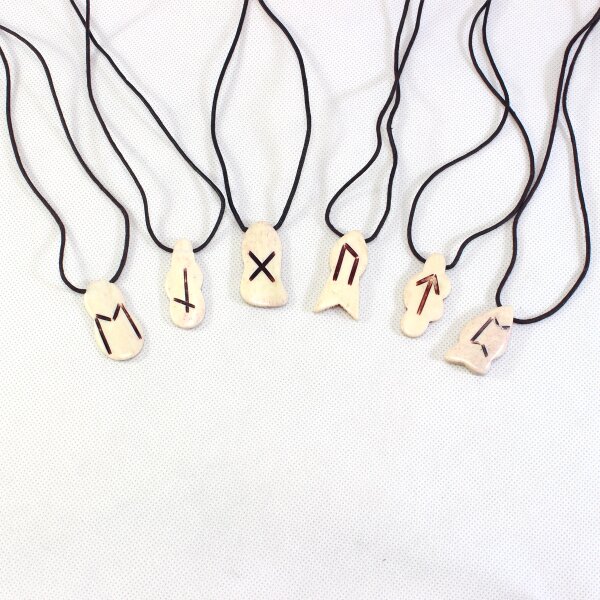 Chain with runes pendant made of bone, incl. leather strap - 22 letters