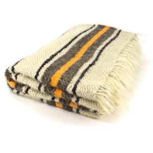 Handwoven blanket with orange stripe 210 x 220 cm