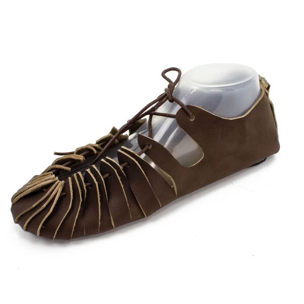 germanic drawstring shoes with rubber sole darkbrown 6th century Oberflacht