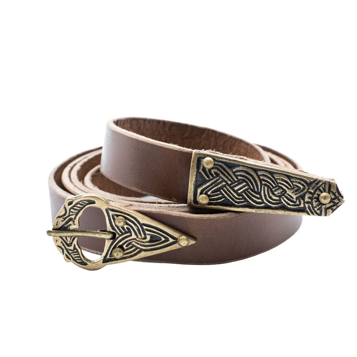 Ceinture longue viking en cuir de boeuf avec ferrure...