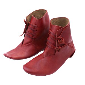 Reversible medieval shoes laced vegetable tanned cowhide red