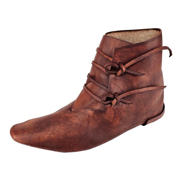 Reversible medieval shoes laced vegetable tanned cowhide brown