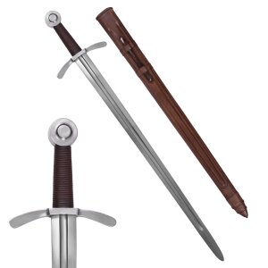 Medieval sword type crusader disc knob sword incl. scabbard