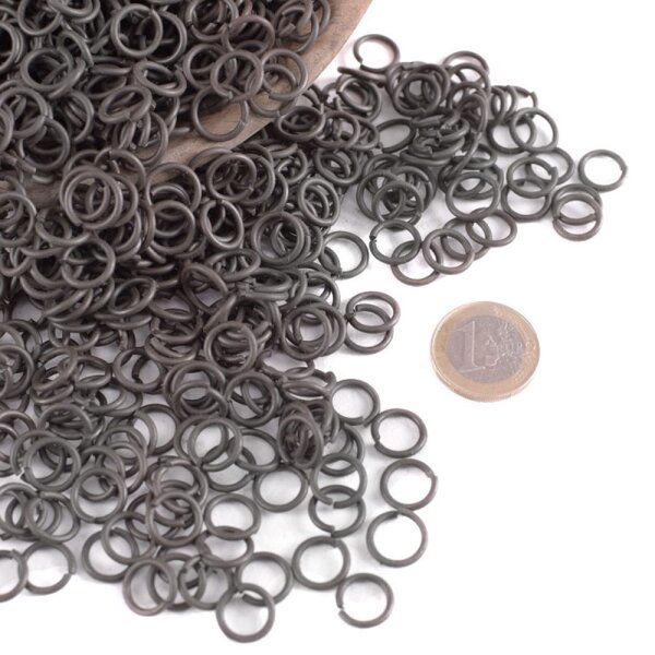 1kg loose round chainmail rings, unriveted, Ø 8mm, 1,6mm wide, burnished steel