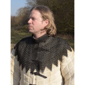 chainmail collar with leather straps, unriveted round rings, Ø 8mm, burnished steel