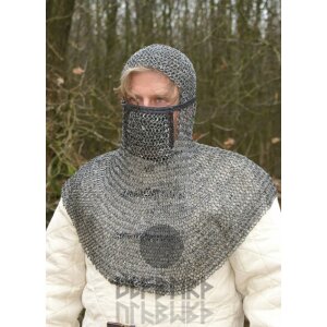 Chainmail coif with square face mask, round rings with...