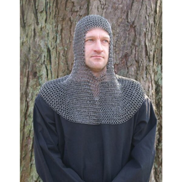 Chainmail coif, wedge riveted and punched flat rings, Ø 8mm, 1.8mm wide, steel