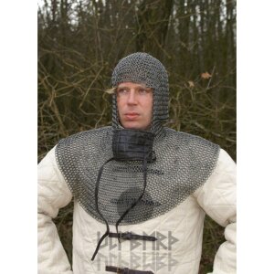 Chainmail coif with square faceplate, unriveted round rings, Ø 8mm, 1.6mm wide, spring steel