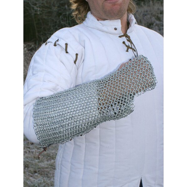 Chain mail arm protection with leather lacing, galvanized steel