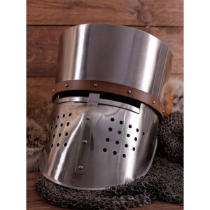 Crusader pot helm, 2 mm steel, with leather liner