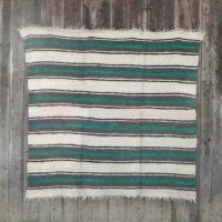 Large handwoven blanket with green stripes 210 x 220 cm